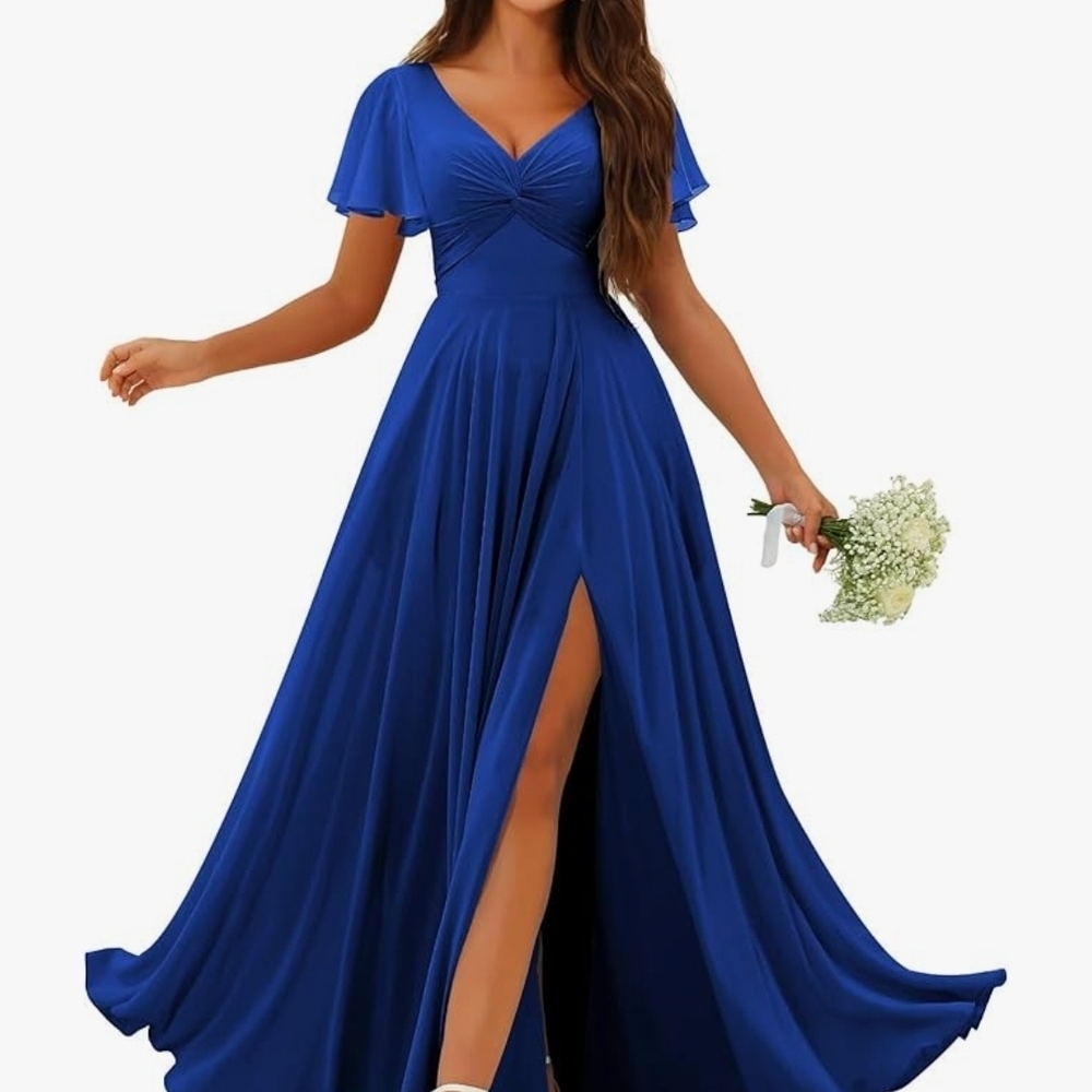 Chic Royal Blue Chiffon Maxi Dress